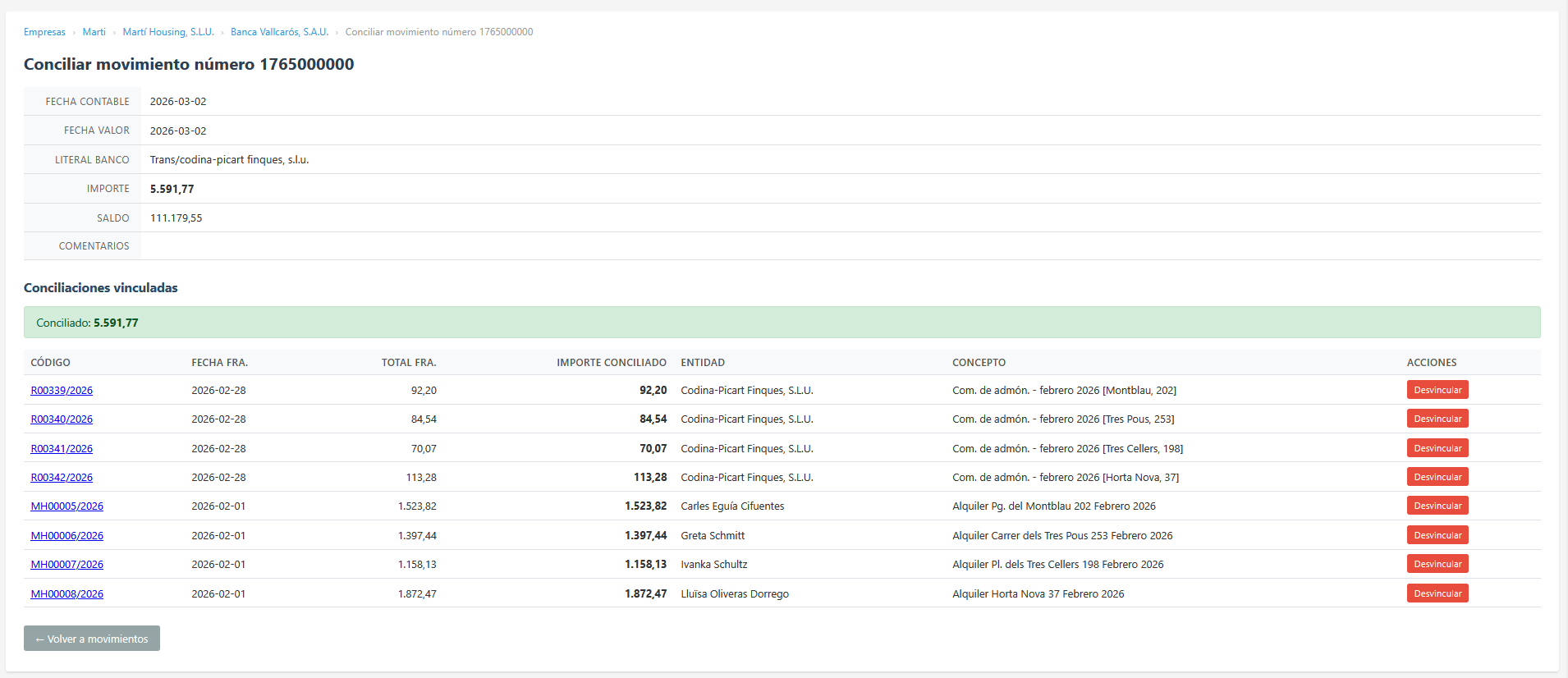 Bank reconciliation detail